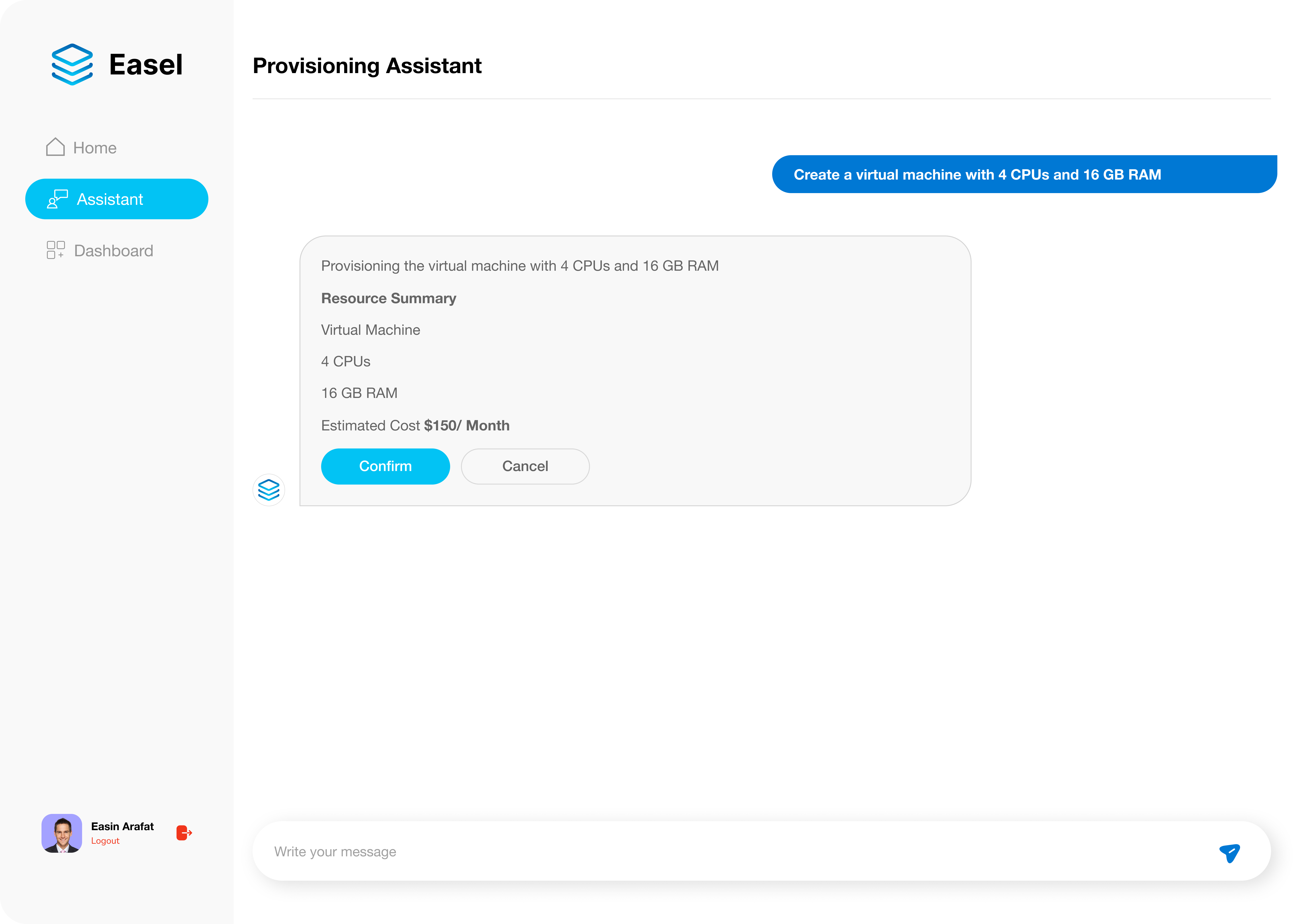 Easel description interface showing natural language input
